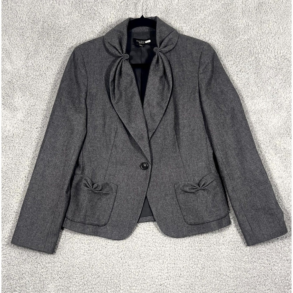 Talbots Wool Blend Blazer Women 6 Gray Pinched Lapel 1 Button Career Feminine